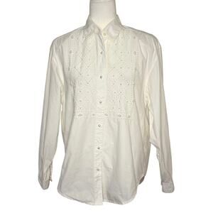 Vintage Denim Republic Pearl Beaded Shirt Women's M | White Cotton